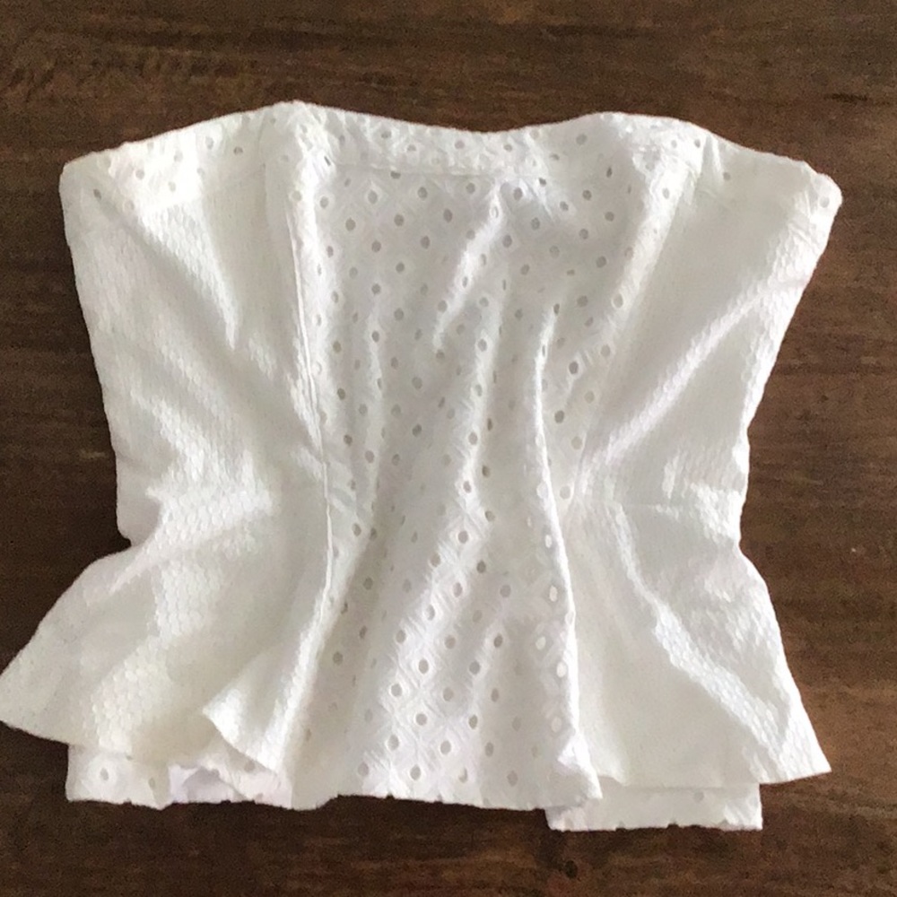 WHBM Strapless Peplum Eyelet Top